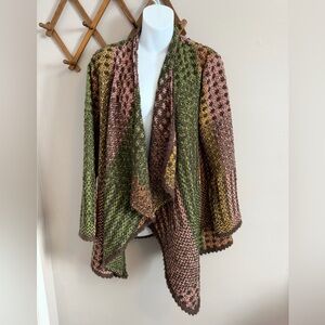 Orvis Green Pink Wool Blend Waterfall Cardigan M